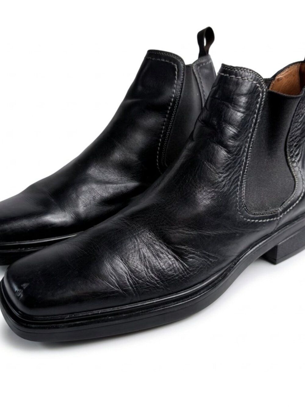 Donald J Pliner Mens Black Leather Chelsea Ankle Boot Slip-On Square Toe 11.5